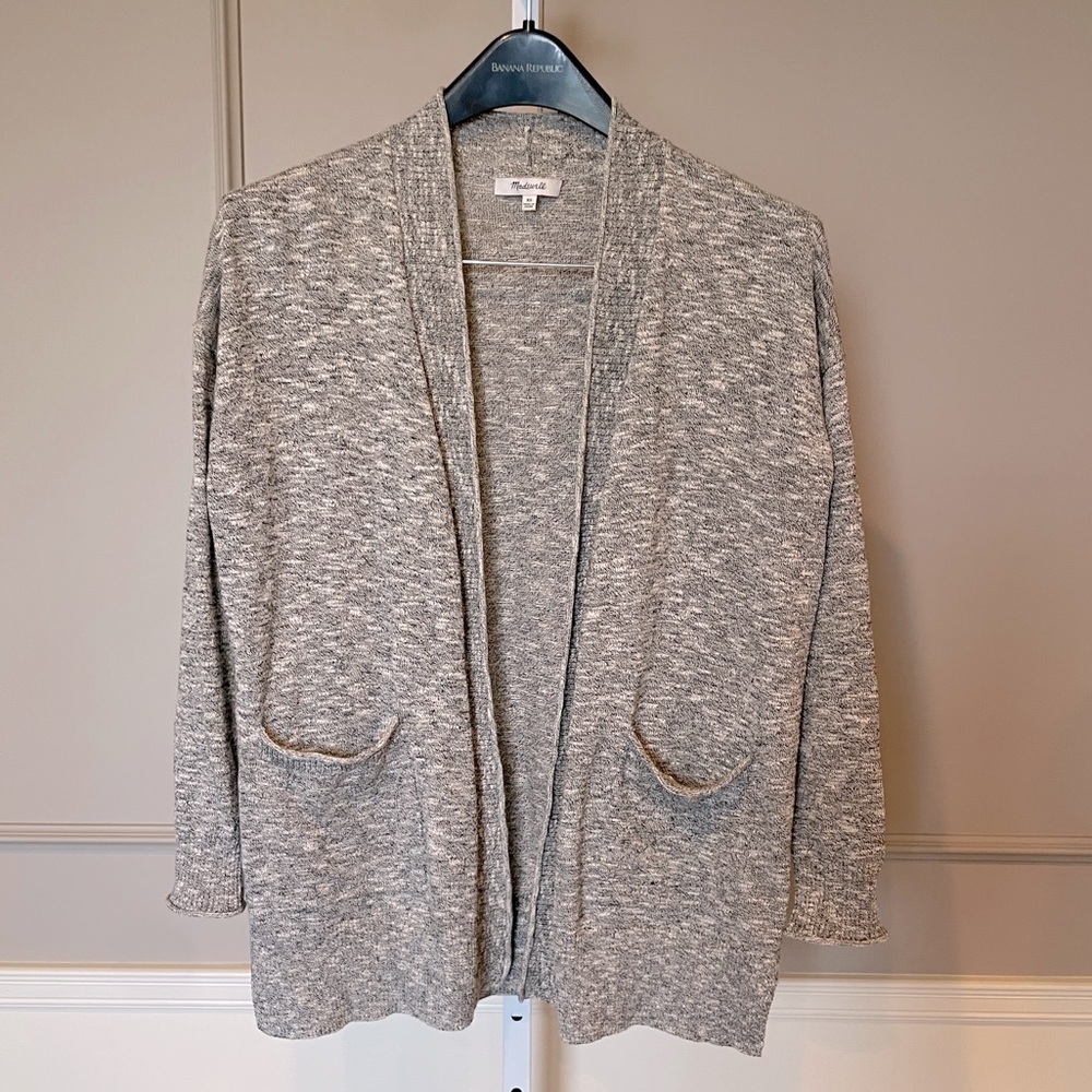 Madewell XS gray harbor open front cardigan cotton linen blend lightweight gray